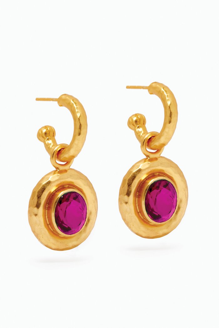 

Ios Quartz Drop Hoop Earrings in 24kt Gold Plating, Pink