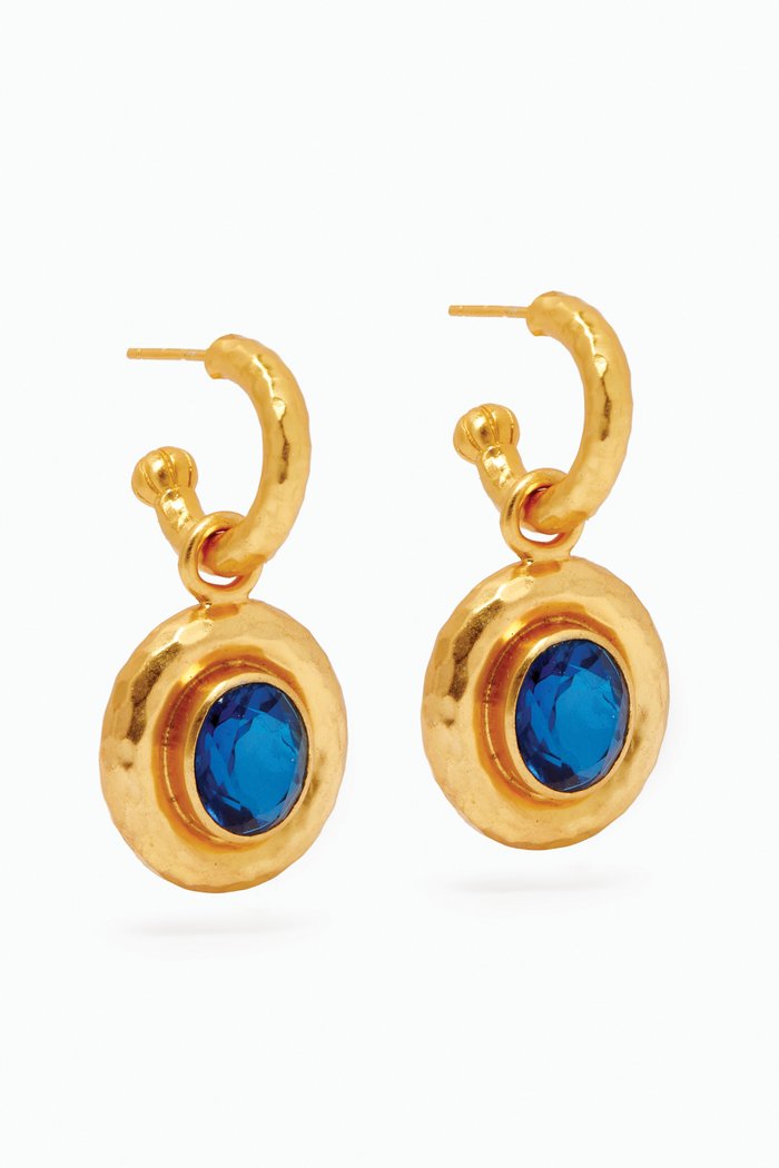 

Ios Quartz Drop Hoop Earrings in 24kt Gold Plating, Blue