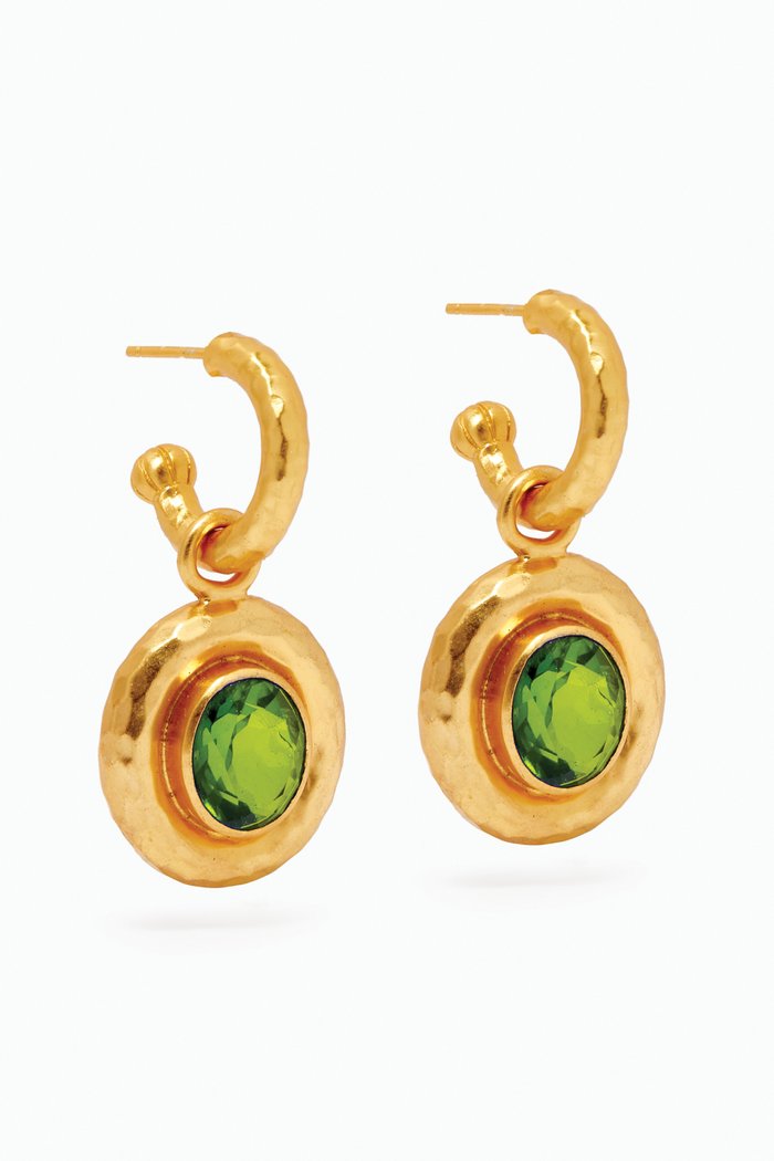 

Ios Quartz Drop Hoop Earrings in 24kt Gold Plating, Green