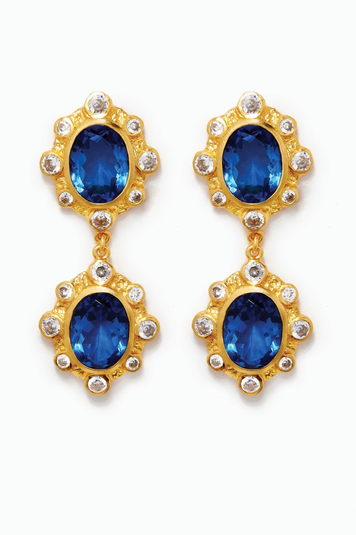 

Calypso Quartz Drop Clip Earrings in 24kt Gold Plating, Blue