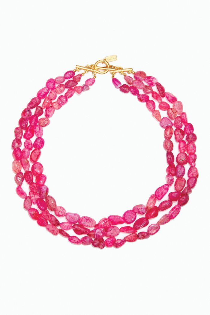 

Naxos Jade Large Triple Neckpiece in 24kt Gold-plated Brass, Pink