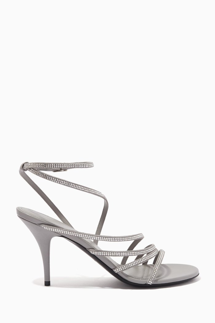 

Glow 90 Strass Sandal in Calfskin, Silver
