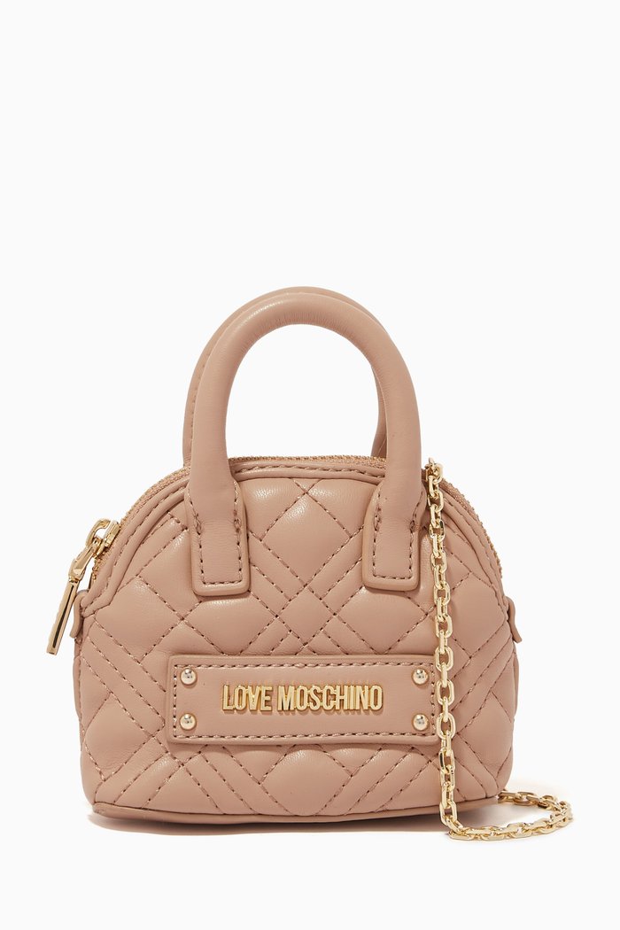 

Mini Quilted Top Handle Bag in Faux Leather, Neutral