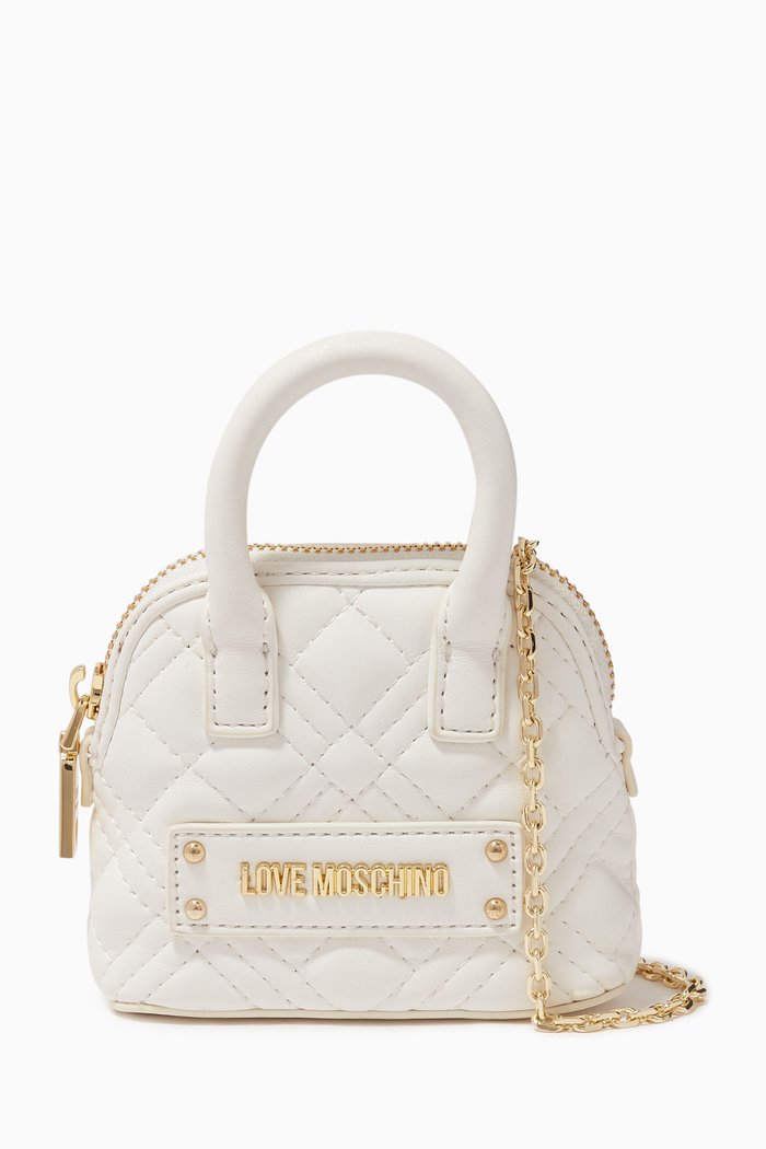 

Mini Quilted Top Handle Bag in Faux Leather, White