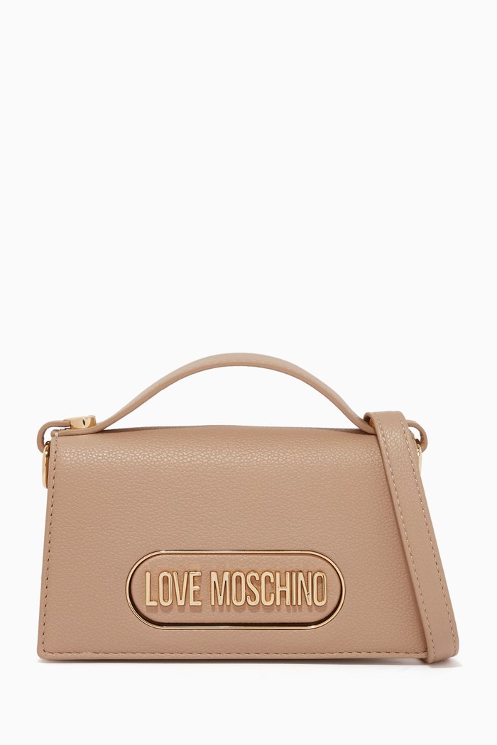 Logo Top Handle Bag in Faux Leather, Neutral