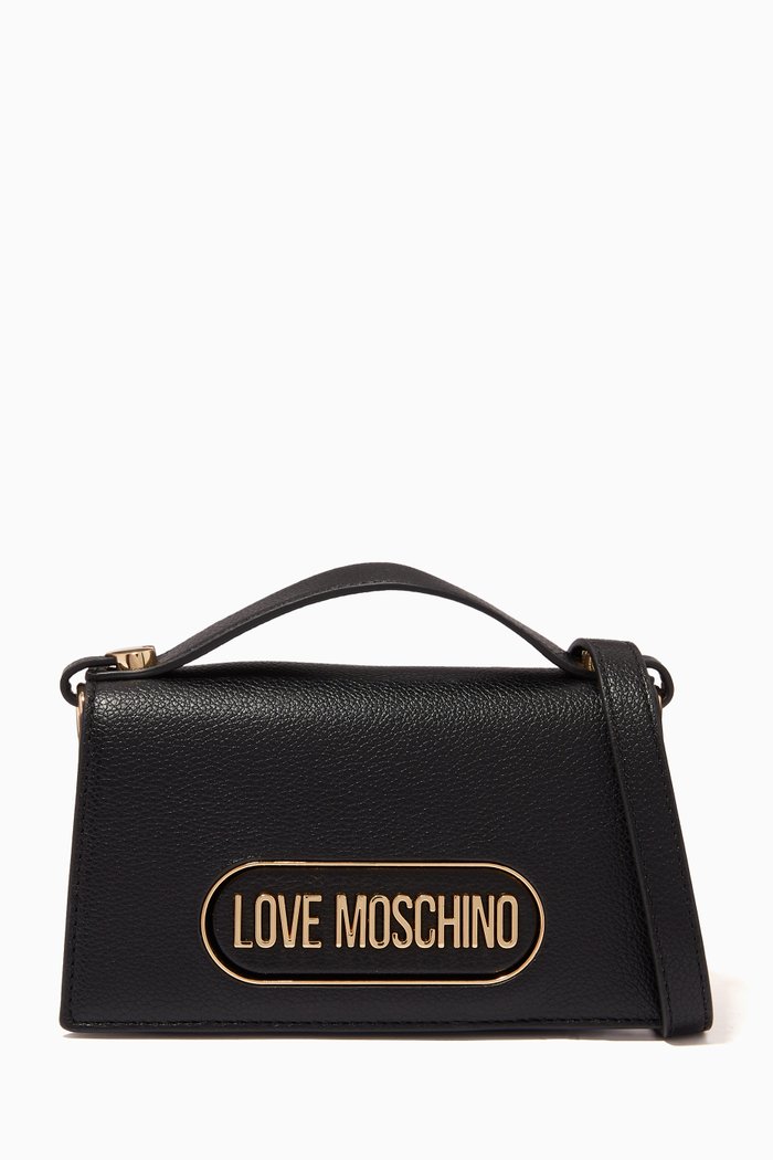 

Logo Top Handle Bag in Faux Leather, Black