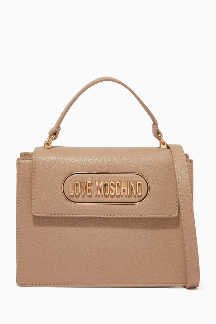 

Logo Top Handle Bag in Faux Leather, Neutral