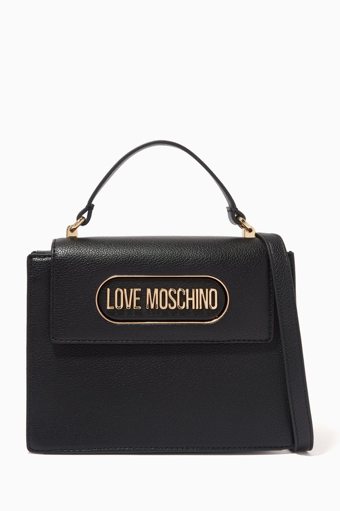 

Logo Top Handle Bag in Faux Leather, Black