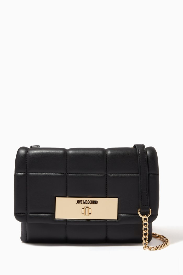 

Small Quilted Crossbody Bag in Faux Leather, Black