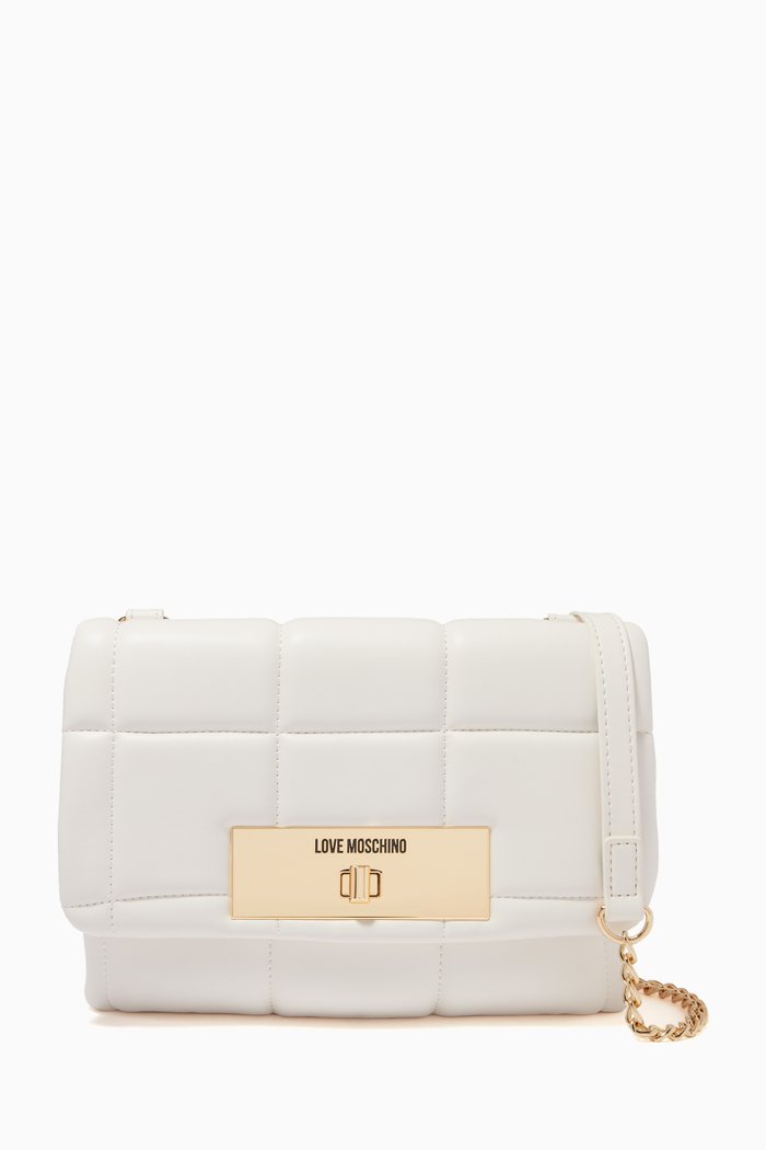 

Small Quilted Crossbody Bag in Faux Leather, White
