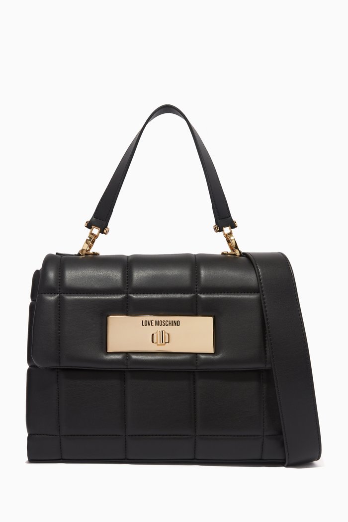 

Top Handle Bag in Quilted Faux Leather, Black