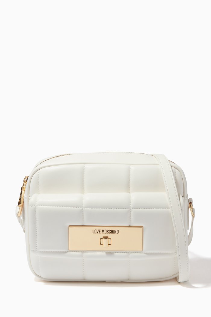 

Quilted Crossbody Bag in Faux Leather, White