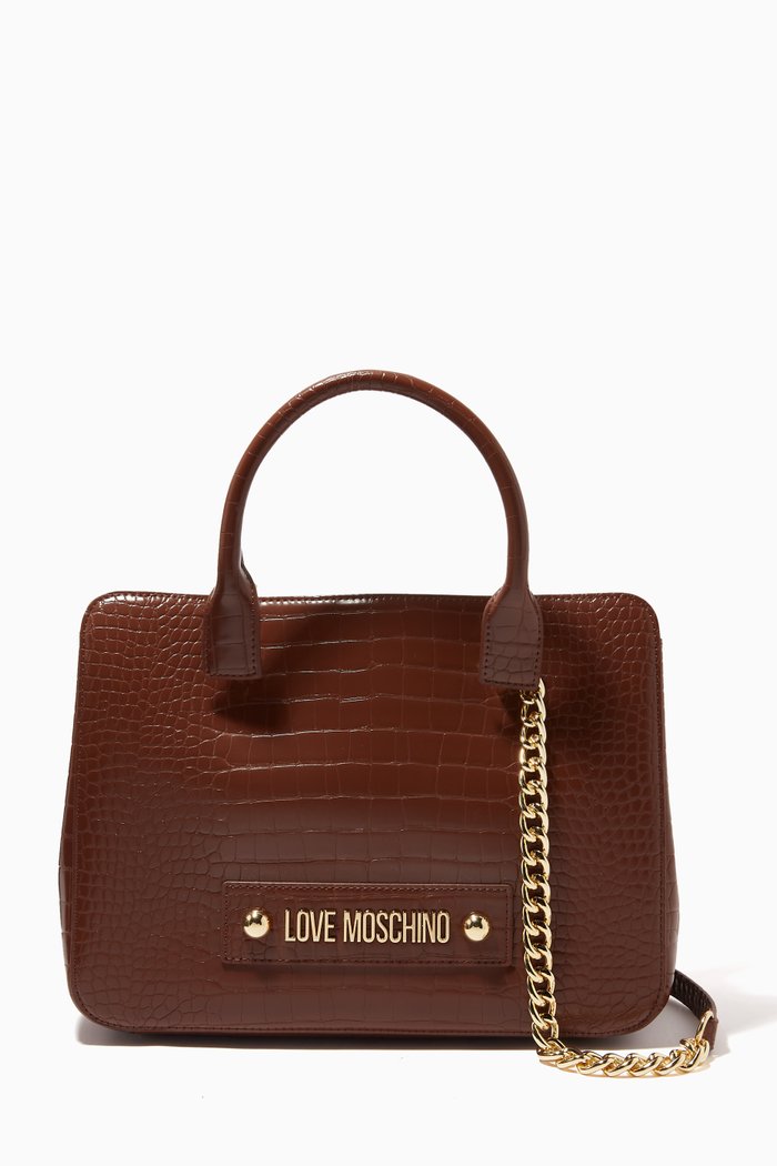 

Medium Shoulder Bag in Croc-embossed Faux Leather, Brown