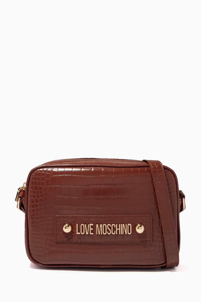 

Logo Camera Bag in Croc-embossed Faux Leather, Brown