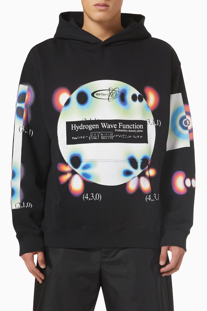 

Hydrogen Wave Hoodie in Cotton-fleece, Black