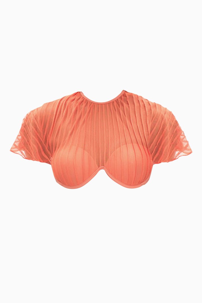 

Gara Pleated Bikini Top in Mesh, Orange