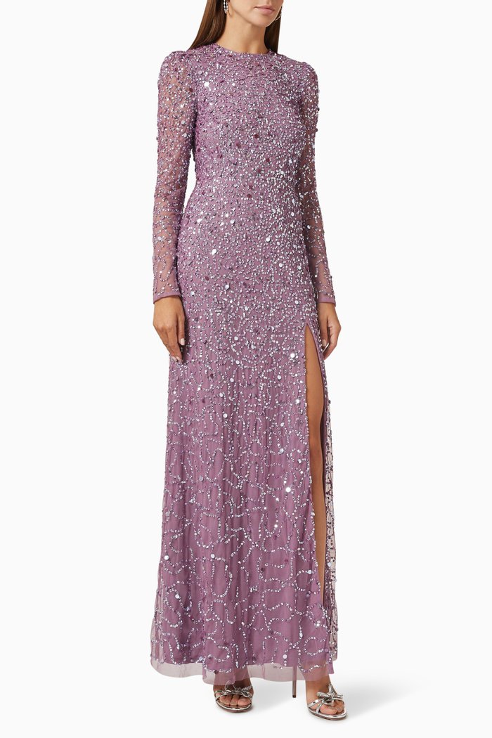 

Embellished Gown in Tulle & Crêpe, Purple