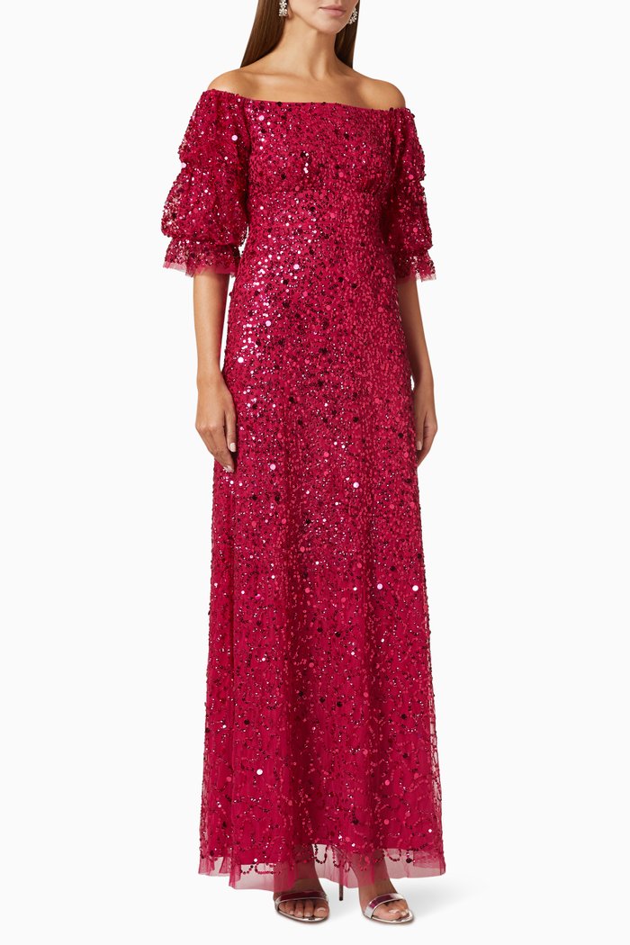

Bardot Embellished Gown in Tulle, Pink