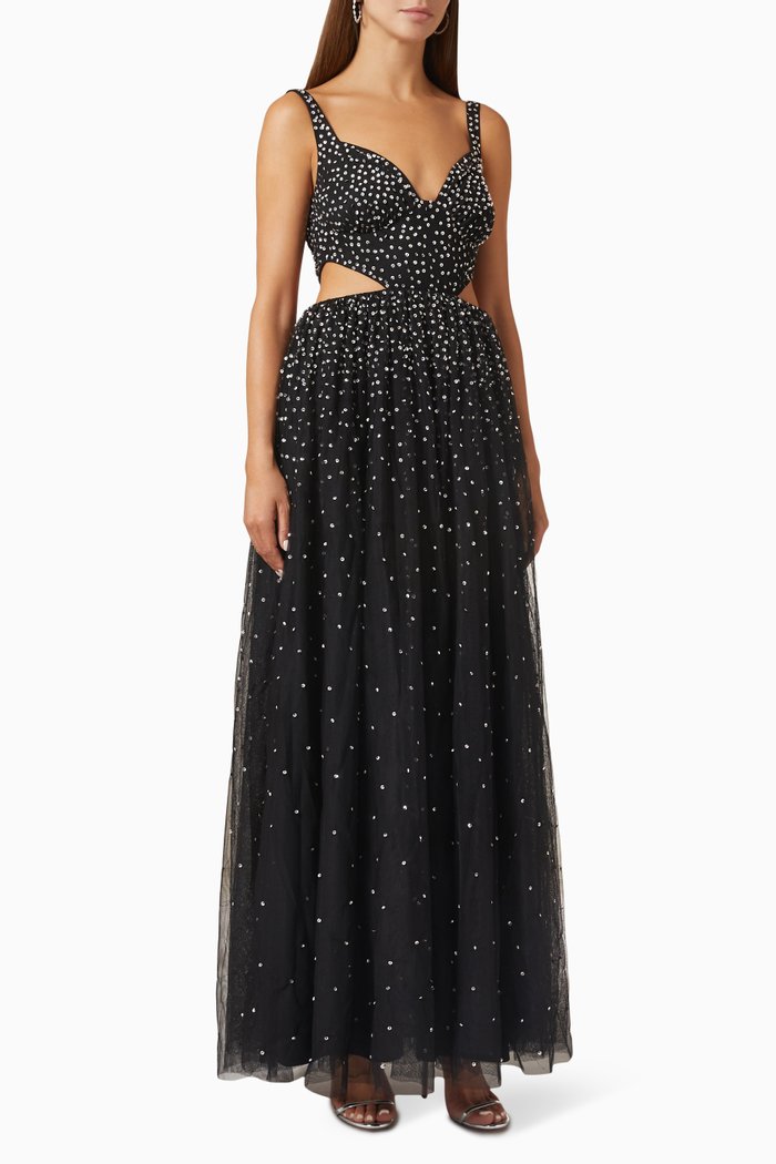 

Corset Cut-out Embellished Gown, Black