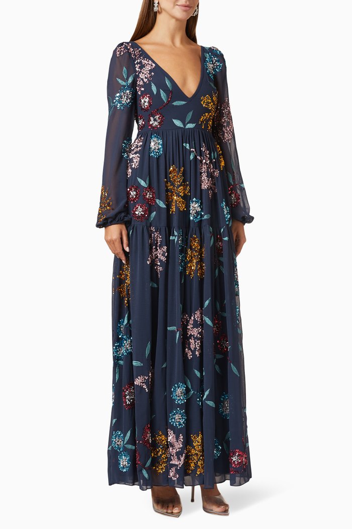 

Floral Embellished Maxi Dress, Blue