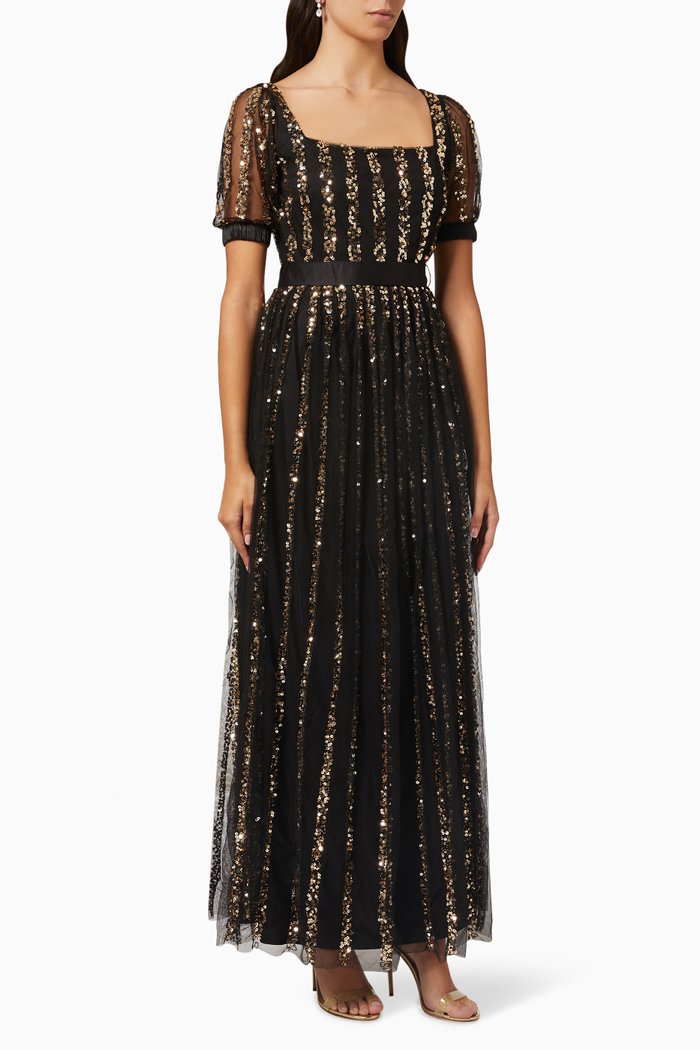 

Embellished Stripe Maxi Dress, Black