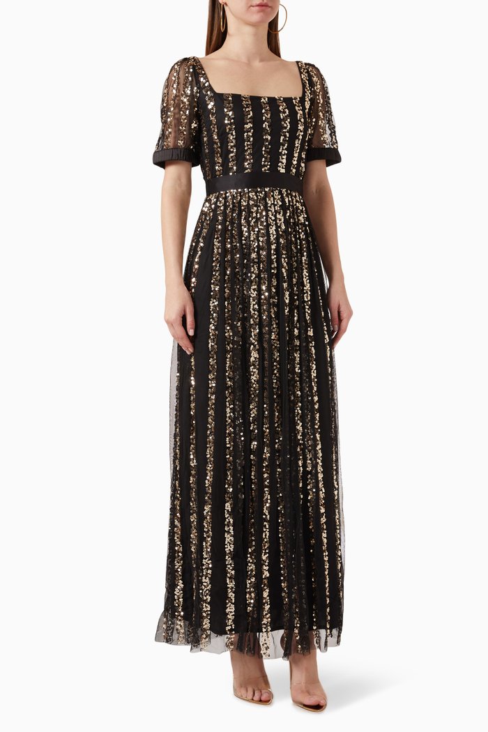 

Embellished Stripe Maxi Dress, Black