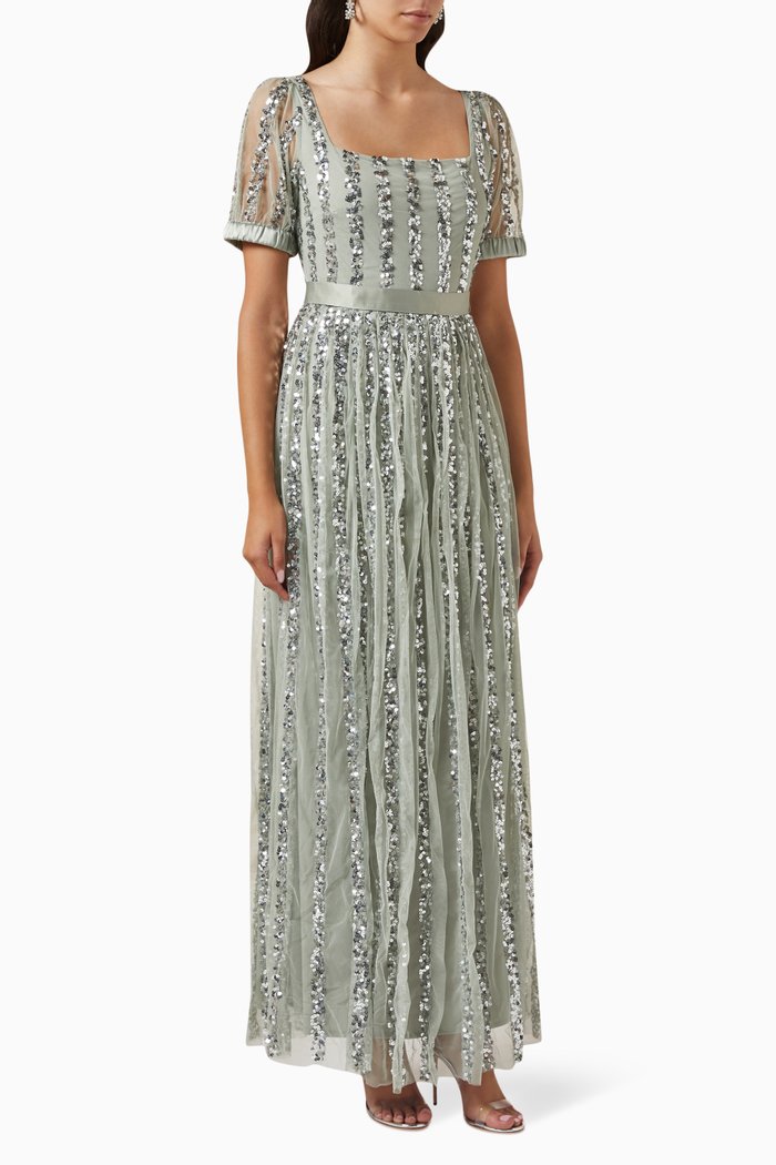 

Embellished Stripe Maxi Dress, Green