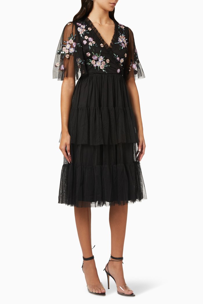 

Floral Embellished Midi Dress, Black