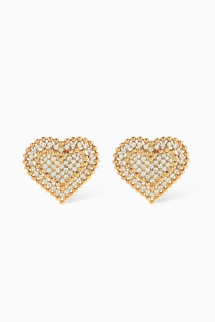 

Crystal Heart Clip-on Earrings in Gold-tone Brass