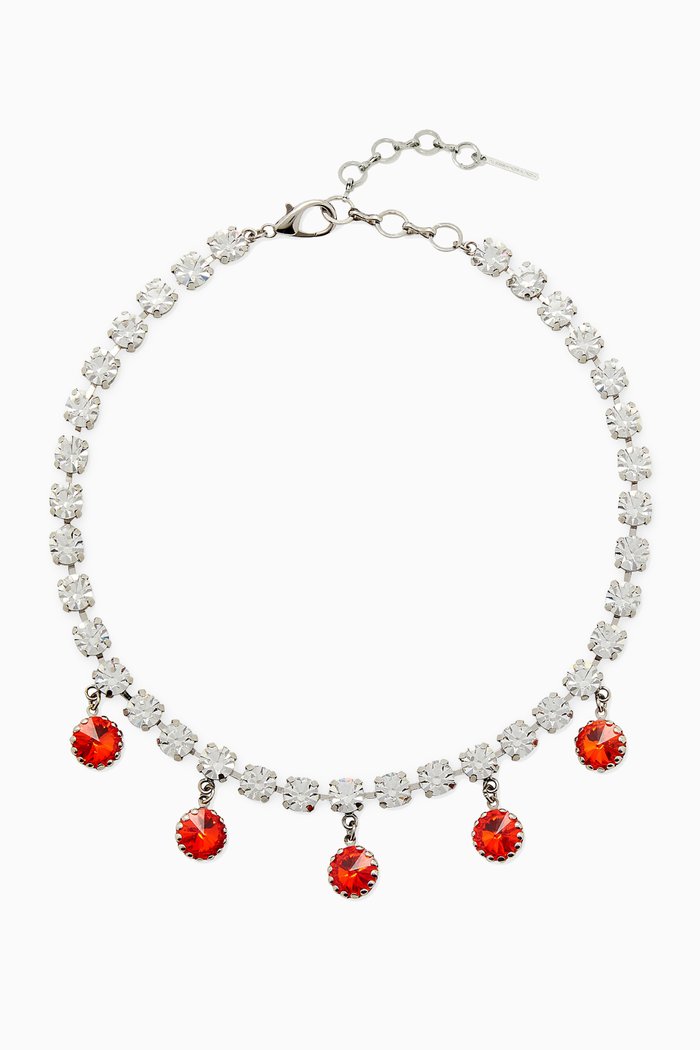 Crystal Pendant Necklace in Silver-tone Metal, Orange