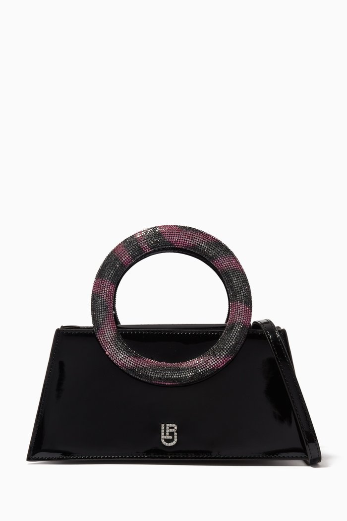 

Trapezio Pochette Crystal-embellished Top-handle Bag in Patent-leather, Black