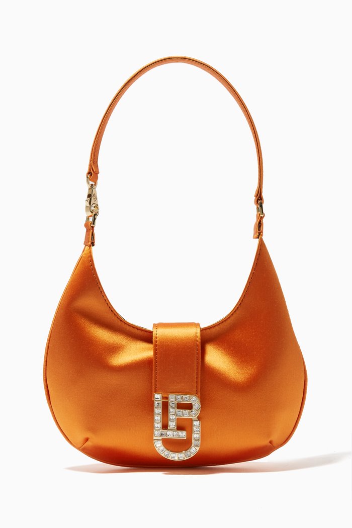 

Cindy Baguette Crystal-embellished Shoulder Bag in Satin, Orange