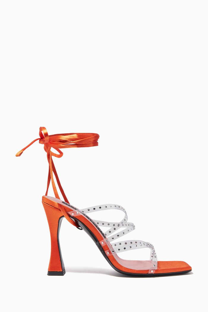 

Nikki 105 Crystal-embellished Sandals in Satin & PVC, Orange