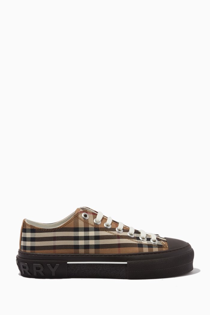 

Jack Check Low-top Sneakers in Cotton Canvas, Brown