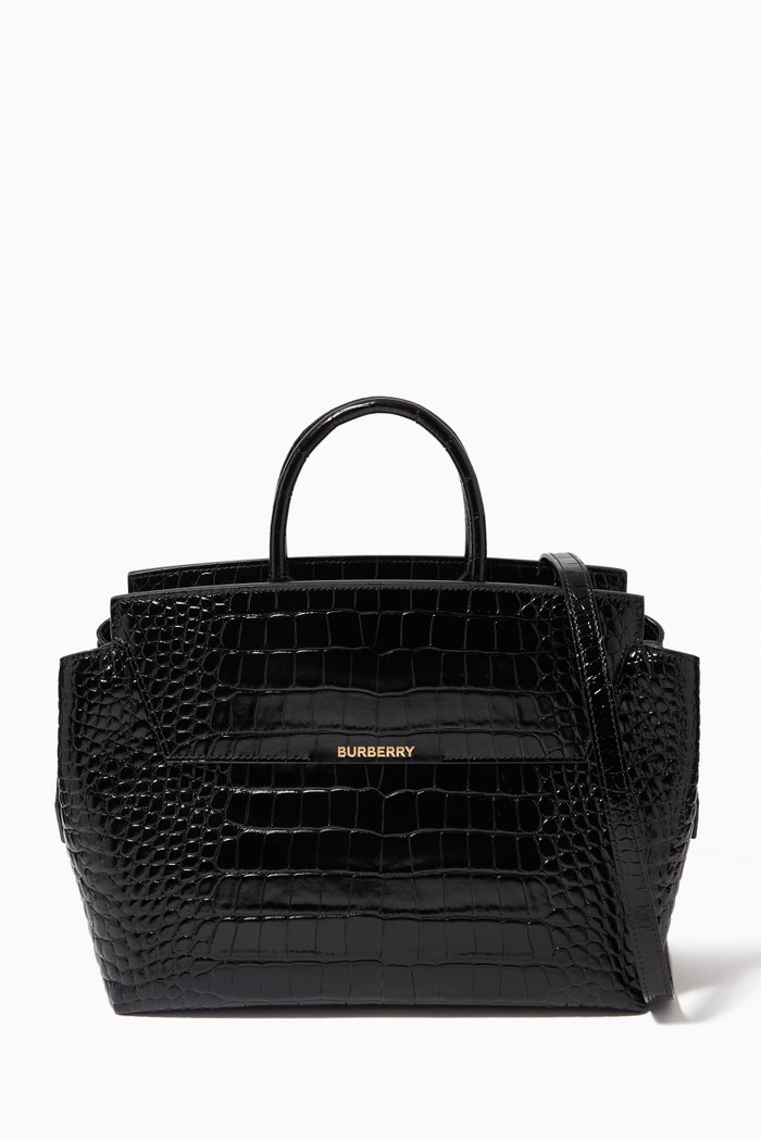 Medium Catherine Bag in Croc-embossed Leather, Black