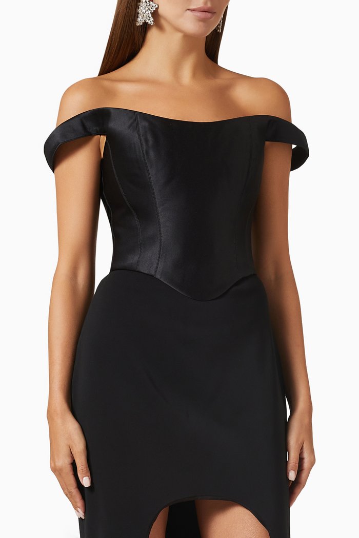 

Off-shoulder Corset Top in Satin, Black