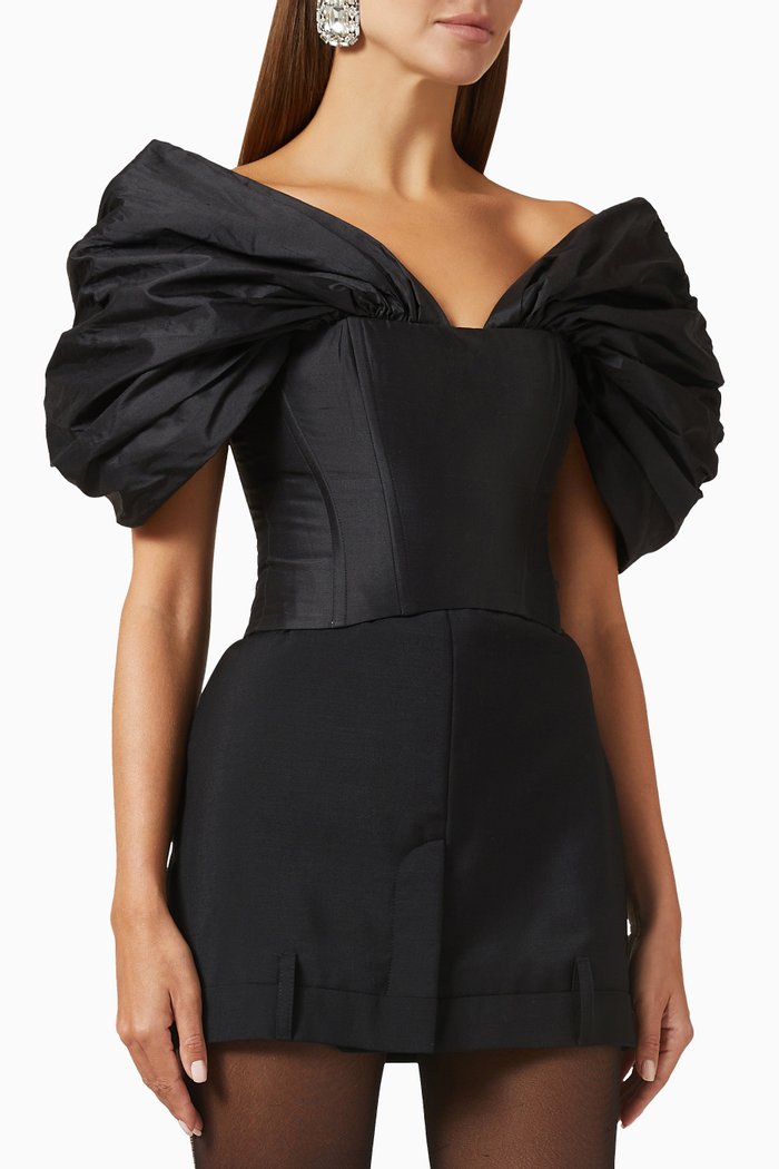 

Draped Puff Sleeve Top in Silk, Black