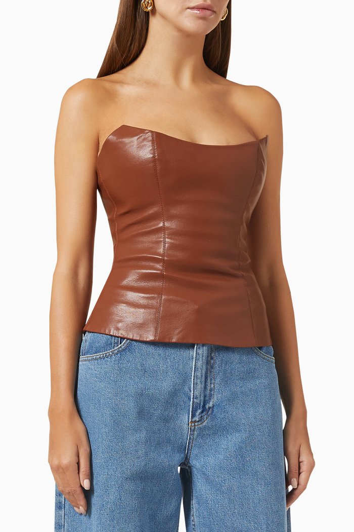 

Corset Top in Faux Leather, Brown