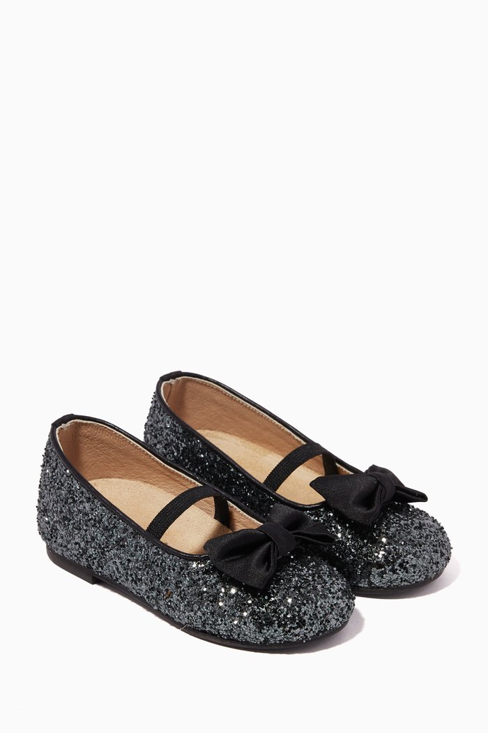 

Glitter-embellished Bow Ballerina Shoes, Grey