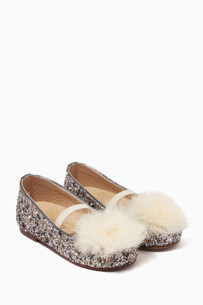

Glitter-embellished Ballerina Shoes, Neutral