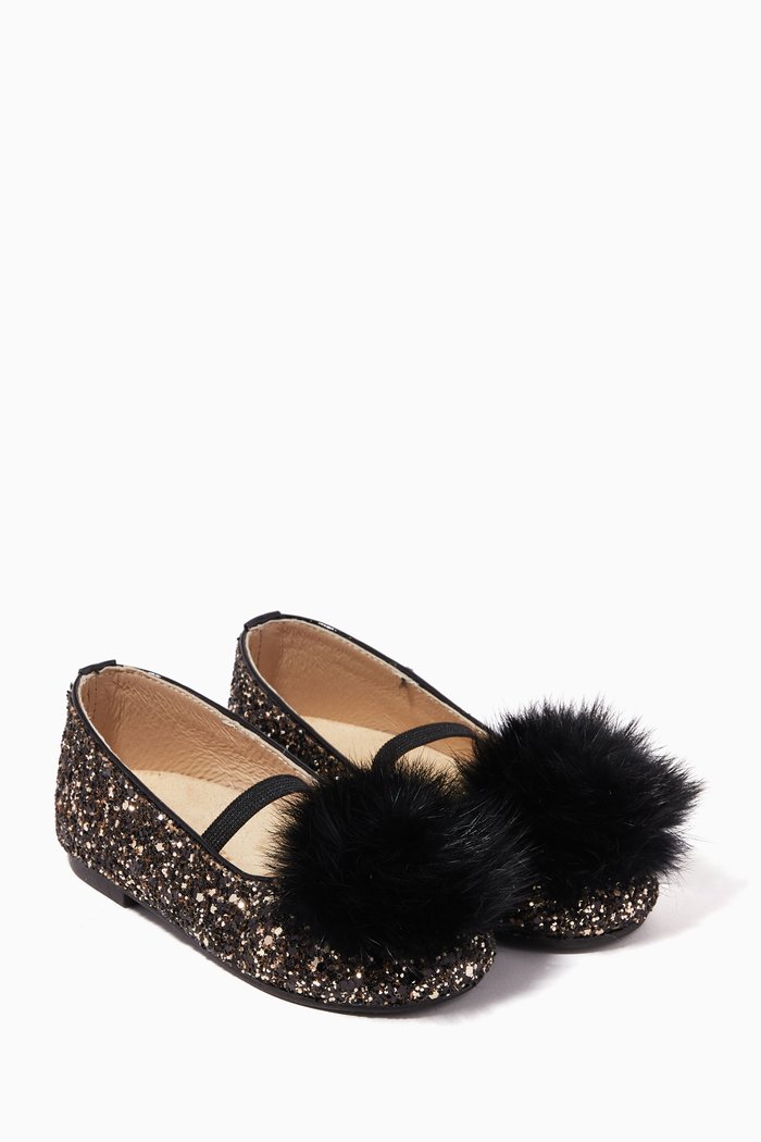 Glitter-embellished Ballerina Shoes, Black