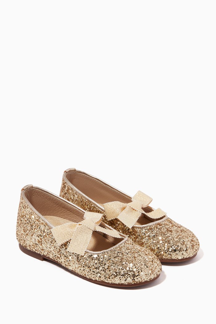 

Glitter-embellished Bow Ballerina Shoes, Gold