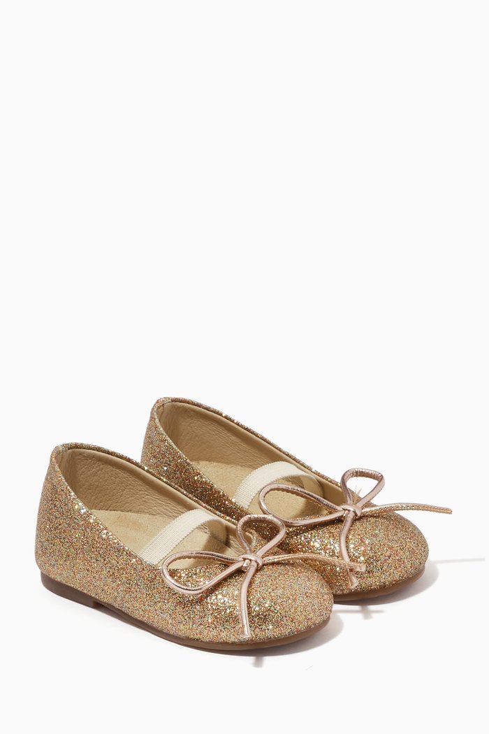 

Glitter-embellished Bow Ballerina Shoes, Metallic