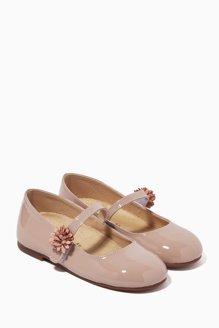 

Flower-embellished Ballerina Shoes in Patent Leather, Neutral