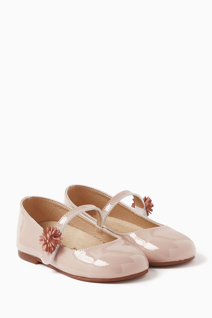 

Flower-embellished Ballerina Shoes in Patent Leather, Pink