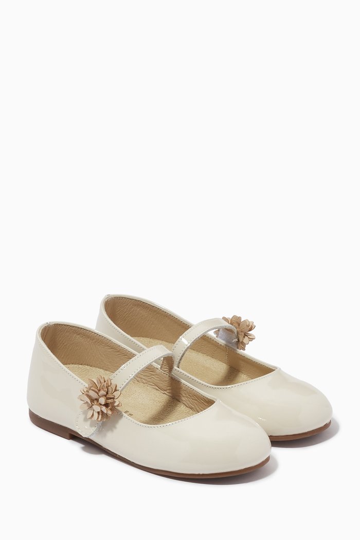 

Flower-embellished Ballerina Shoes in Patent Leather, Neutral