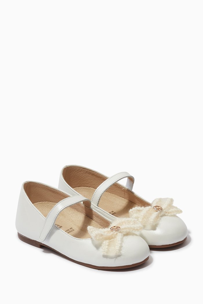 

Mohair Bow Ballerina Shoes in Smooth Leather, Neutral