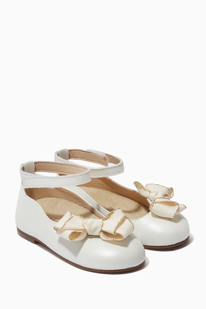 

Bow-embellished Ballerina Shoes in Smooth Leather, Neutral