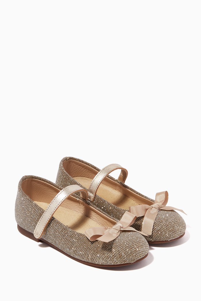 

Glitter-embellished Bow Ballerina Shoes, Gold
