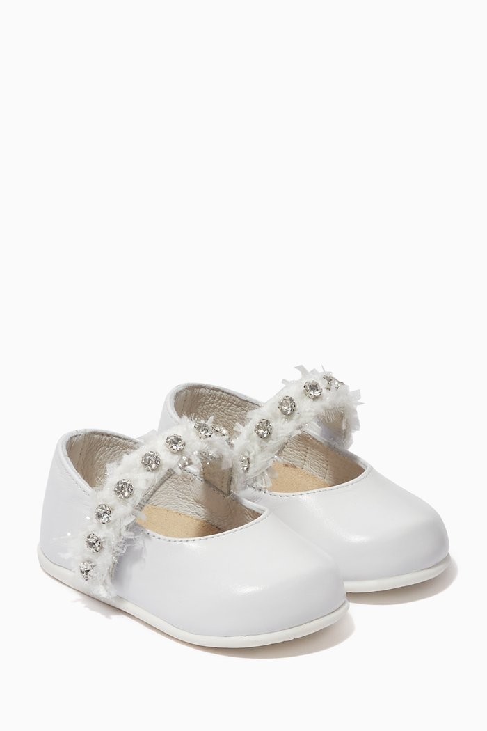 

Rhinestone-embellished Ballerina Shoes in Smooth Leather, White